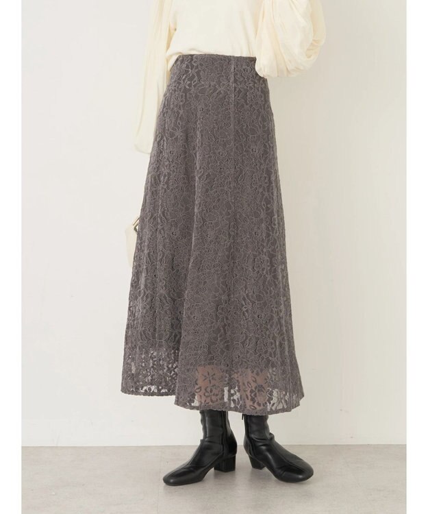 earth music&ecology モールレーススカート Charcoal Gray