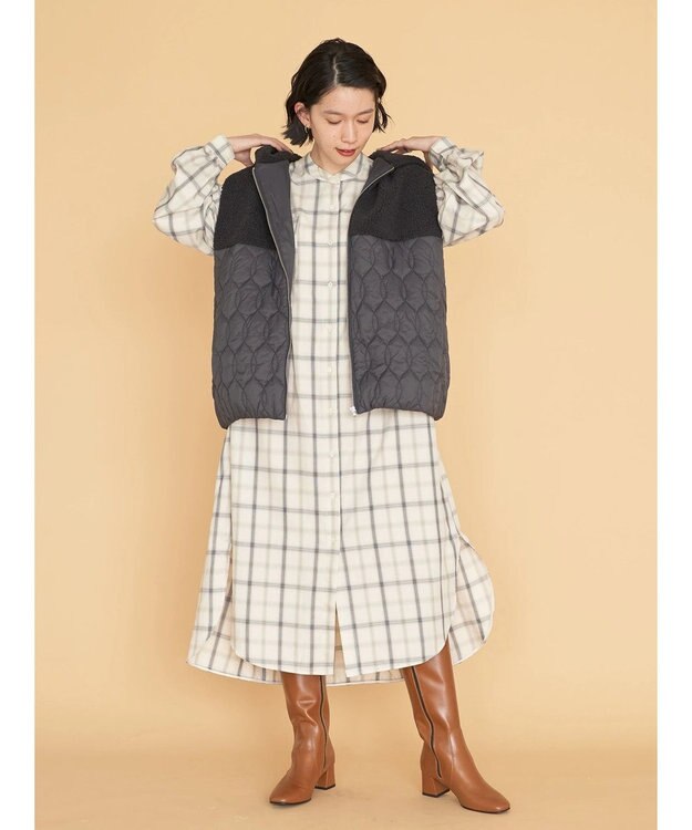 AMERICAN HOLIC イージーケアＷポケットシャツワンピース Check Ivory