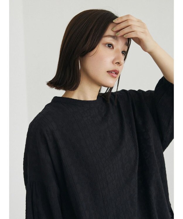 Green Parks インド綿 SET２点 刺繍７分丈ブラウス＋タンクトップ Black