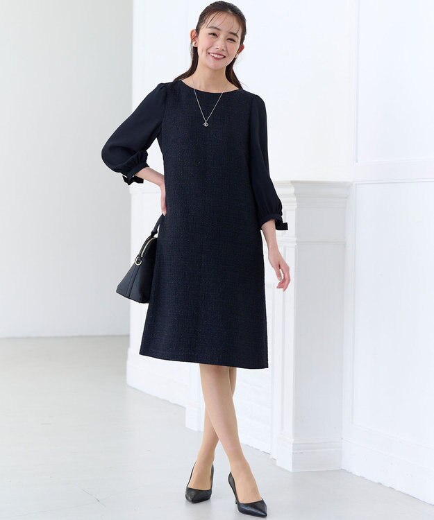 組曲 【KUMIKYOKU NAVY】ラメループモールツイード ワンピース ネイビー系