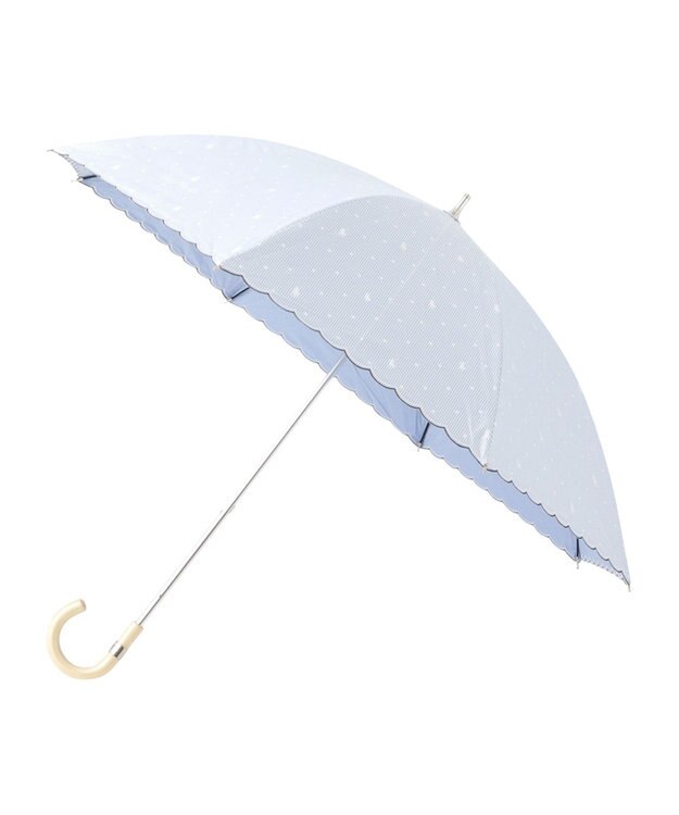 MOONBAT 【軽量】POLO RALPH LAUREN 晴雨兼用日傘 長傘 ストライプドット／遮光 遮熱 UV サックスブルー