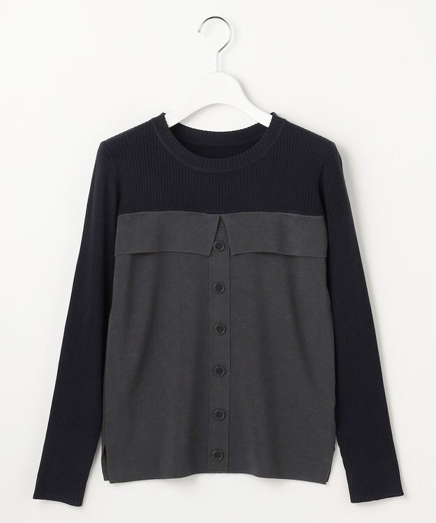 ANY SIS L ビスチェ風 長袖 ニット チャコール×ネイビー