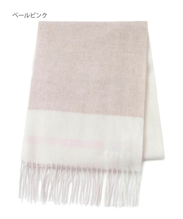 MOONBAT FURLA ウールブロックチェックラメマフラー/幅30cm ペールピンク