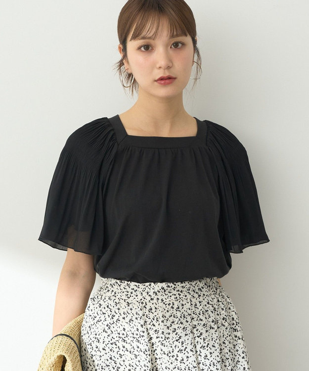 earth music&ecology マジョリカフレアスリーブスクエアプルオーバー Black