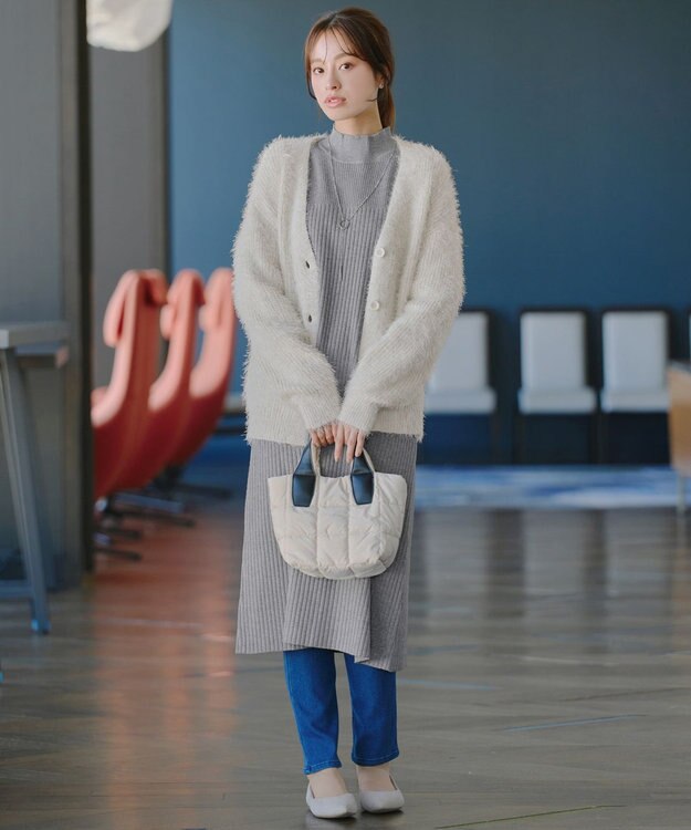 Tiaclasse 【洗える】ふわふわ片畦ラメシャギーカーディガン オフホワイト