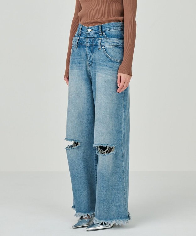 GRACE CONTINENTAL レイヤードデニムパンツ ブルー