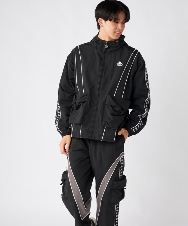 OP／FILA 【Kappa】オーバーシルエット バンダナイロントラックジャケット ブラック