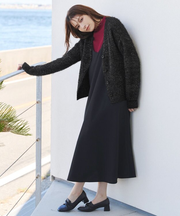 Tiaclasse 【洗える】ふわふわ片畦ラメシャギーカーディガン ブラック