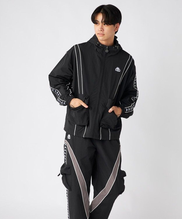 OP／FILA 【Kappa】オーバーシルエット バンダナイロントラックジャケット ブラック
