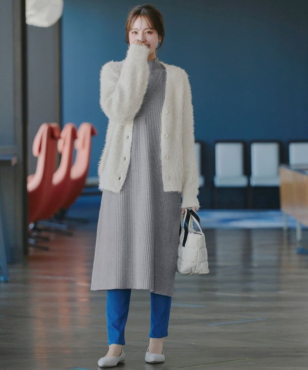 Tiaclasse 【洗える】ふわふわ片畦ラメシャギーカーディガン オフホワイト