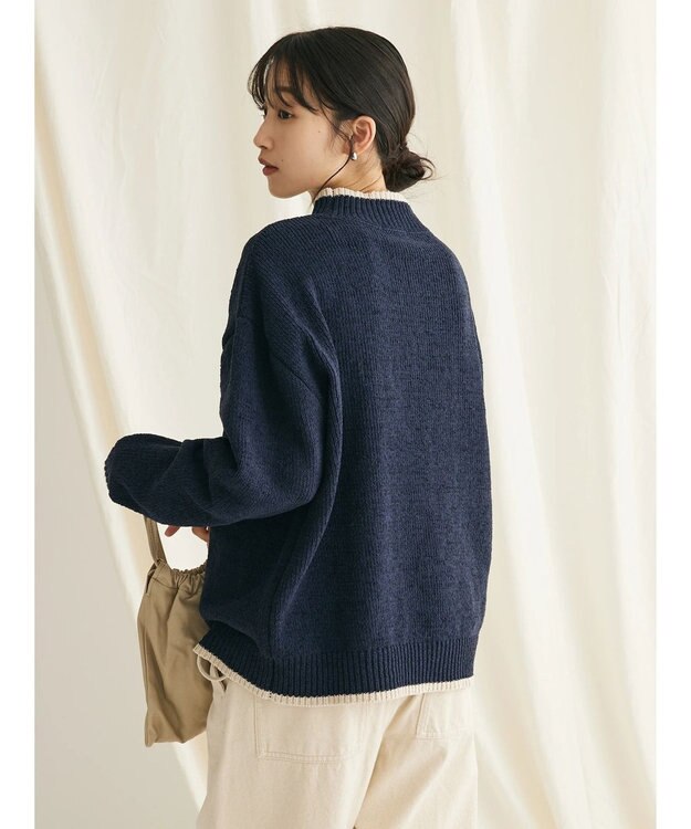 CRAFT STANDARD BOUTIQUE 洗えるモールニット配色プルオーバー Navy