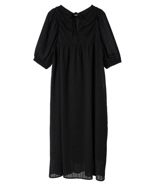 earth music&ecology 膨れジャガードパフ袖ワンピース Black