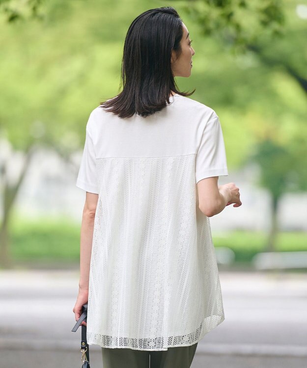 自由区 【WEB限定・洗える・XSサイズあり】レースコンビ カットソー アイボリー系