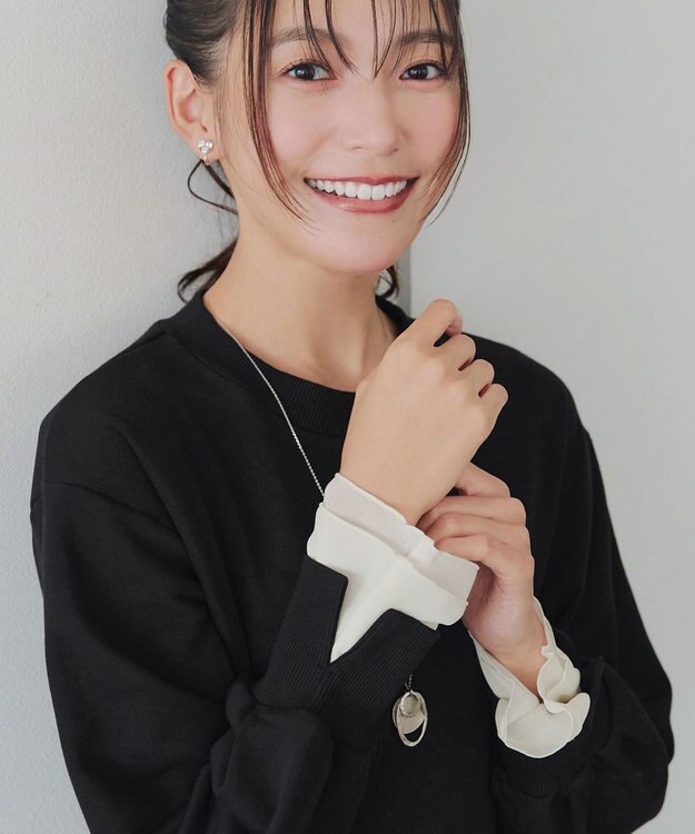 Tiaclasse 【吸水発熱・洗える】袖口ドッキングカットソープルオーバー ブラック