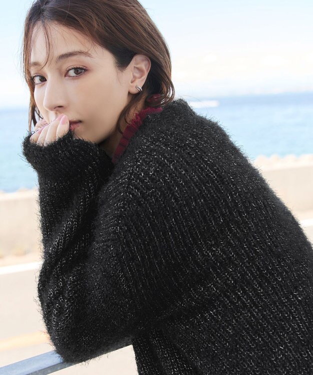 Tiaclasse 【洗える】ふわふわ片畦ラメシャギーカーディガン ブラック