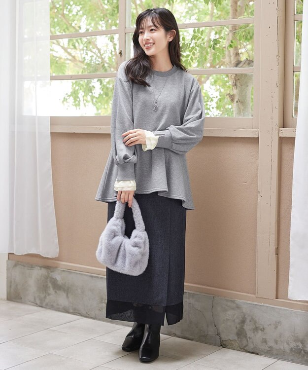 Tiaclasse 【吸水発熱・洗える】袖口ドッキングカットソープルオーバー グレー