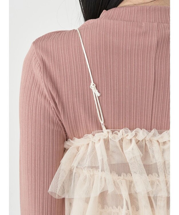 earth music&ecology ＳＥＴ２点リブワンピース＋チュールビスチェ Dark Pink