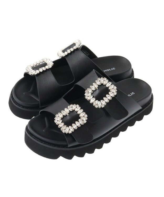 AMERICAN HOLIC ビジューフラットサンダル Black