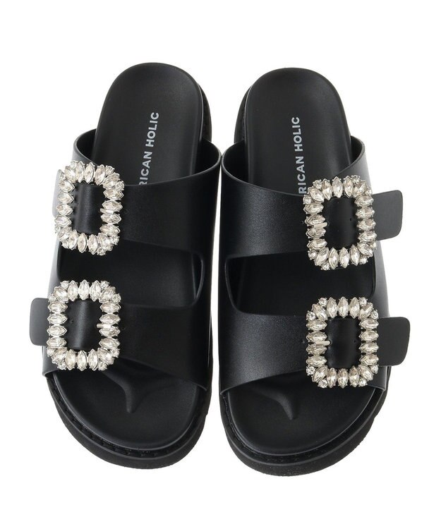 AMERICAN HOLIC ビジューフラットサンダル Black