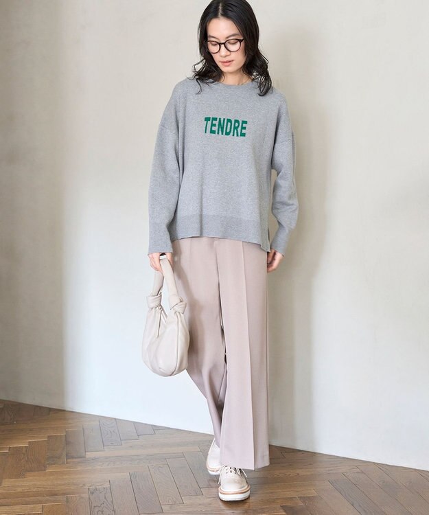 UNFILO 【新色追加】スウェットライク ロゴニット [NEW]グレー×グリーンロゴ