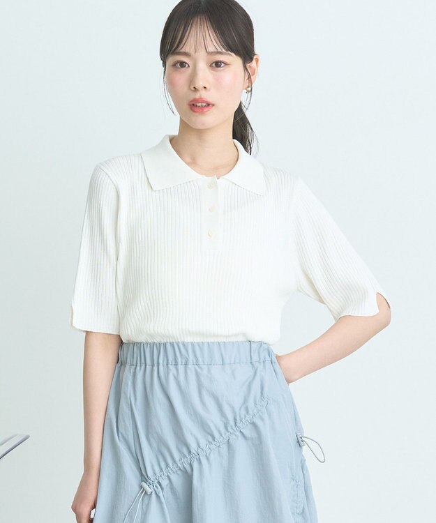 earth music&ecology 半袖ポロニットプルオーバー Ivory