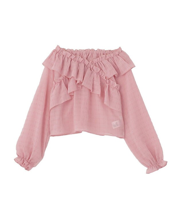 earth music&ecology シアーチェック2wayオフショルブラウス Pink