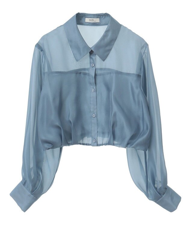 earth music&ecology バルーンシアーショートシャツ Blue