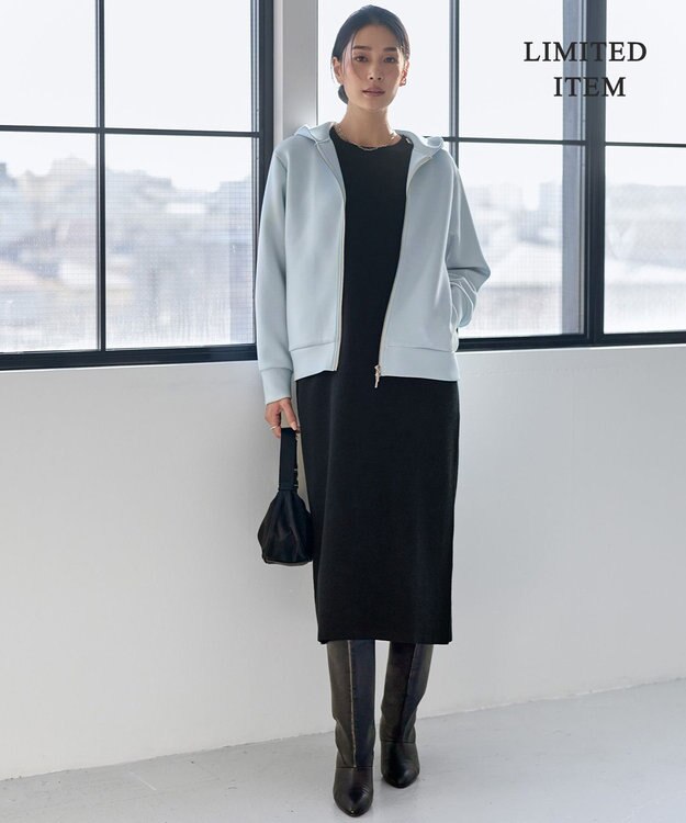 ICB 【WEB限定】 ウールブレンドダブルフェイス ニットワンピース ブラック