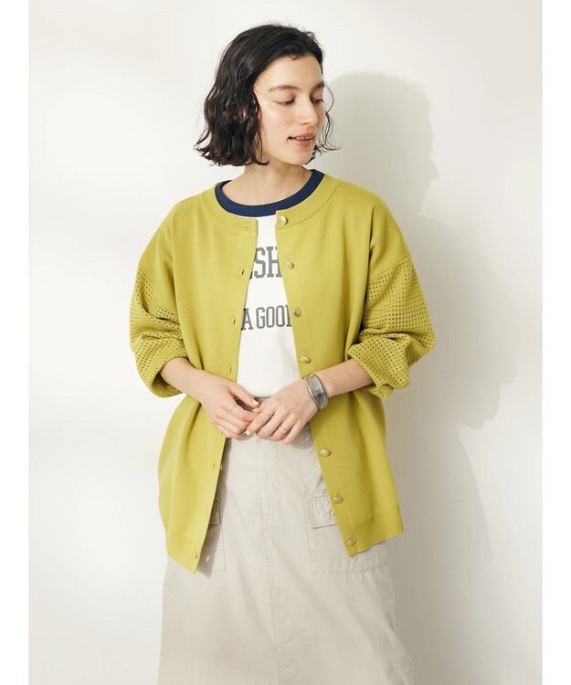CRAFT STANDARD BOUTIQUE 超軽量メッシュ切替2wayカーディガン Yellow