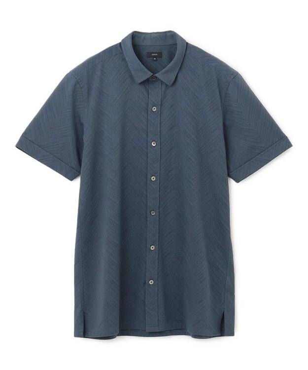 JOSEPH HOMME ブロークンヘリンボンジャージー　レギュラーカラー半袖シャツ ダルブルー系