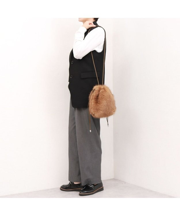 UNBILLION カシュカシュ cachecache / エコファーシンプル巾着ショルダーバッグ キャメル