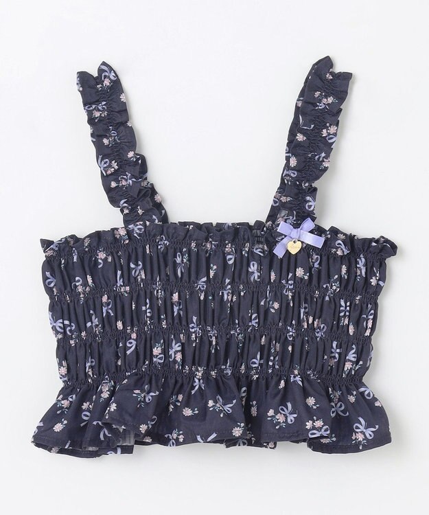 ANY KIDS フラワー×リボン ビスチェ付きTシャツ ネイビー