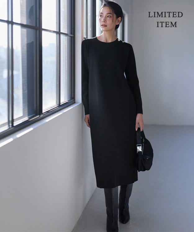 ICB 【WEB限定】 ウールブレンドダブルフェイス ニットワンピース ブラック