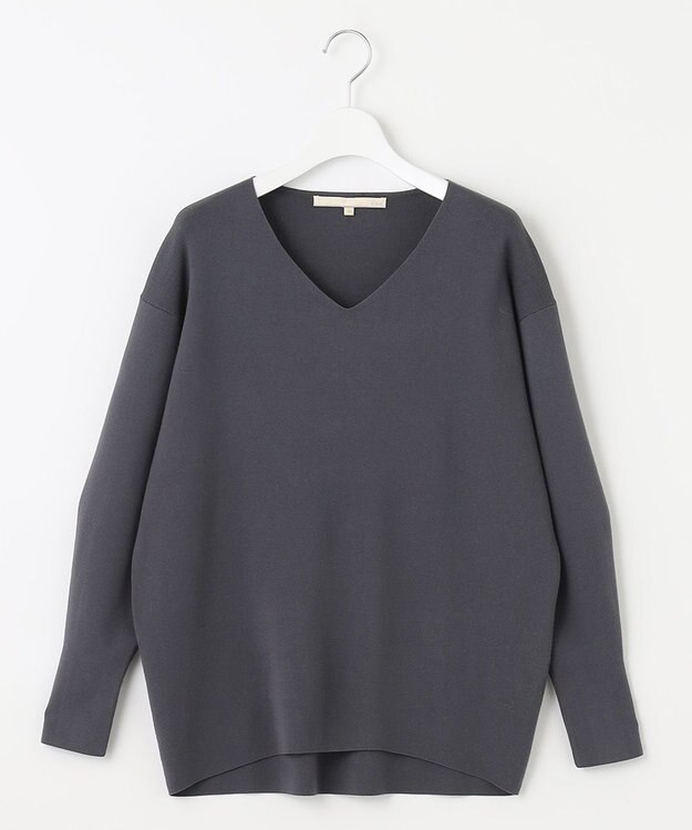 自由区 L 【洗える/セット可】レーヨンポリエステルスムース Vネックニット ブルーグレー