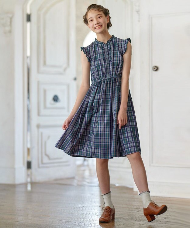 組曲 KIDS 【150-160cm】ブリティッシュ ワンピース グリーン系3