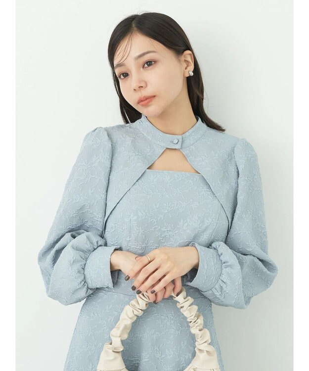 earth music&ecology ＳＥＴ２点ジャガードボレロ＋ワンピース Grayish Blue