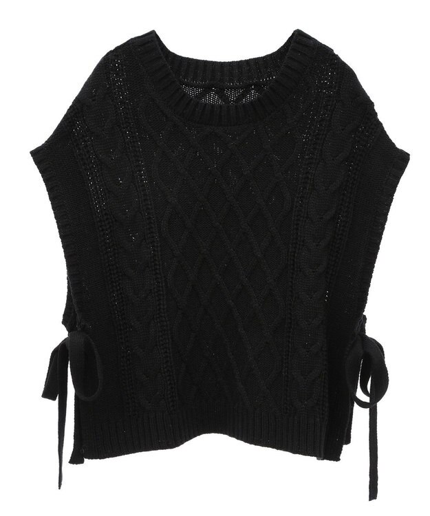 CRAFT STANDARD BOUTIQUE 洗える/2WAYケーブルニットリボンベスト Black