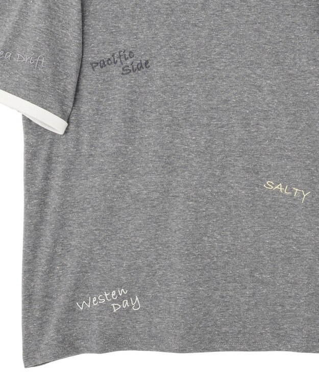 AMERICAN HOLIC ランダムロゴ刺繍リンガーTシャツ Charcoal Gray