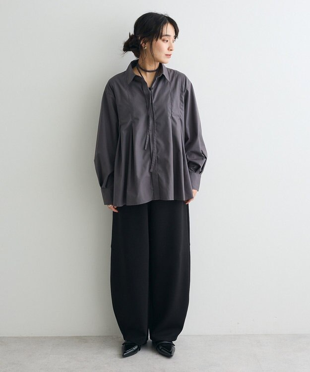 CRAFT STANDARD BOUTIQUE タイ付きタックシャツチュニック Charcoal Gray
