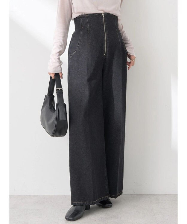 earth music&ecology フロントジップデニムパンツ Black