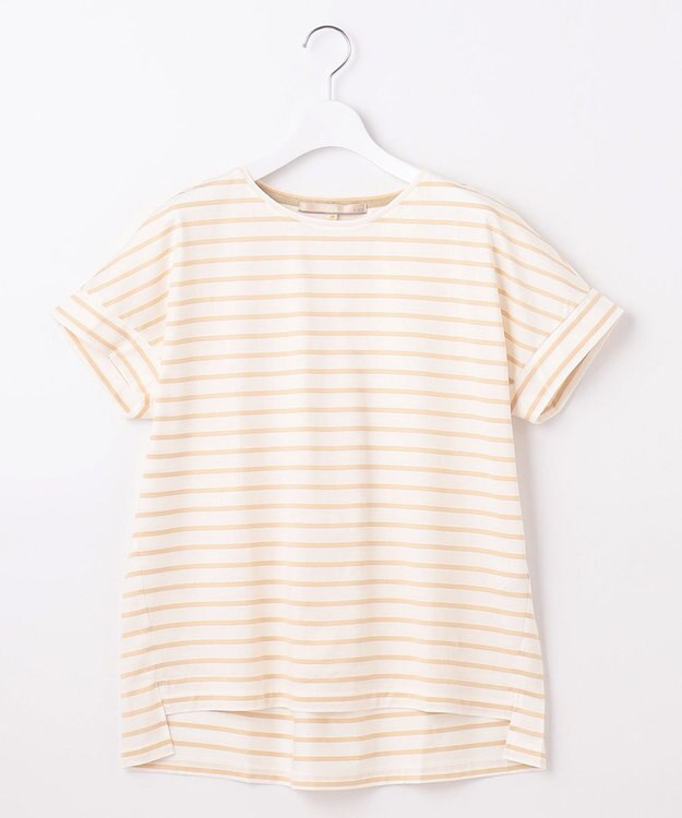 自由区 L 【UV加工・洗える】ハイカウントボーダー カットソー ベージュ系1