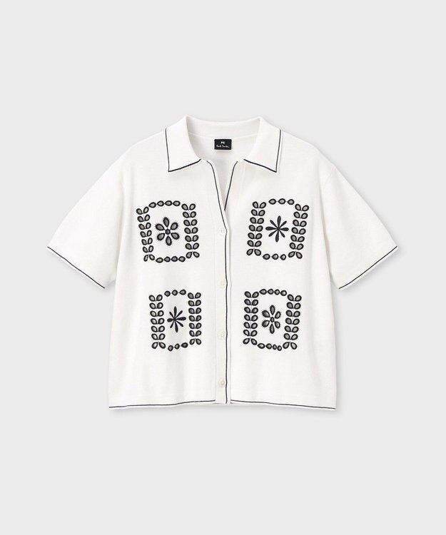 Paul Smith ハンドクラフトエンブロイダリー 半袖ニットシャツ ホワイト