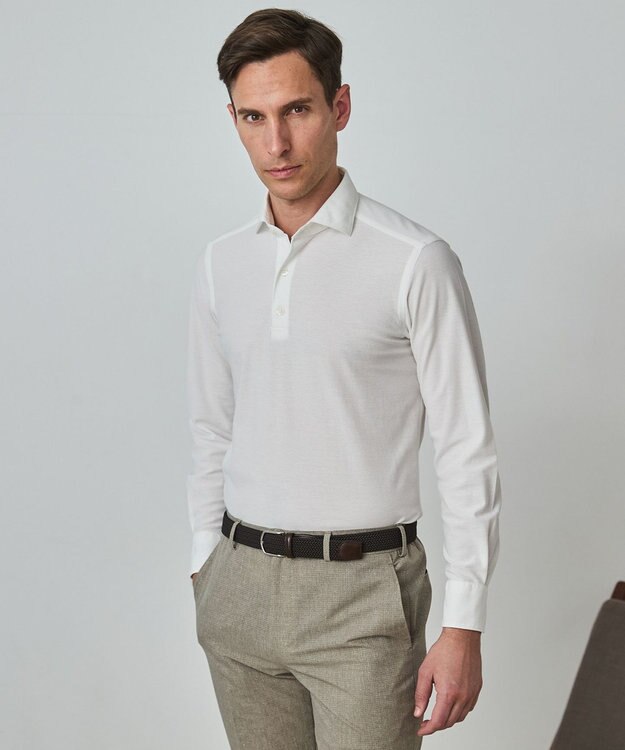 GOTAIRIKU あのBIZポロが 長袖に【仕事で着られる】キレイめ 鹿の子 ビズポロシャツ_ロング ホワイト系