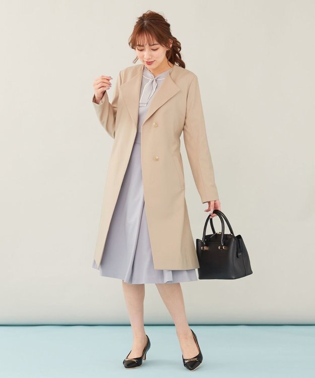 ANY SIS ノーカラーライトテロンチ コート ベージュ