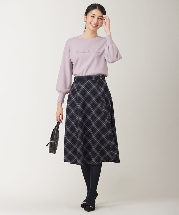 ANY SIS L 【洗える】ロゴ刺繍 ニット ラベンダー×ライトグレー