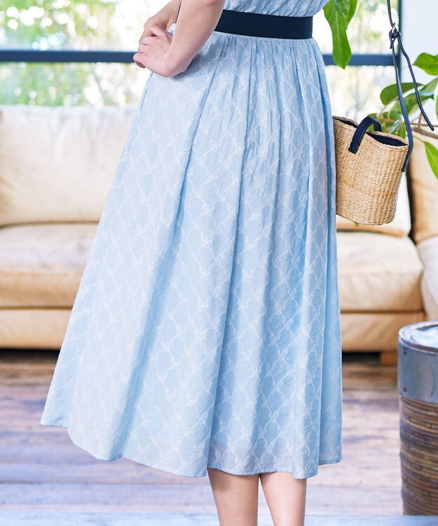 Tiaclasse 【洗える】配色刺繍レースワンピース サックス×ネイビー