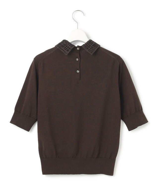 23区 【洗える】Brocheチェック レース付け襟 ニット ダークブラウン系