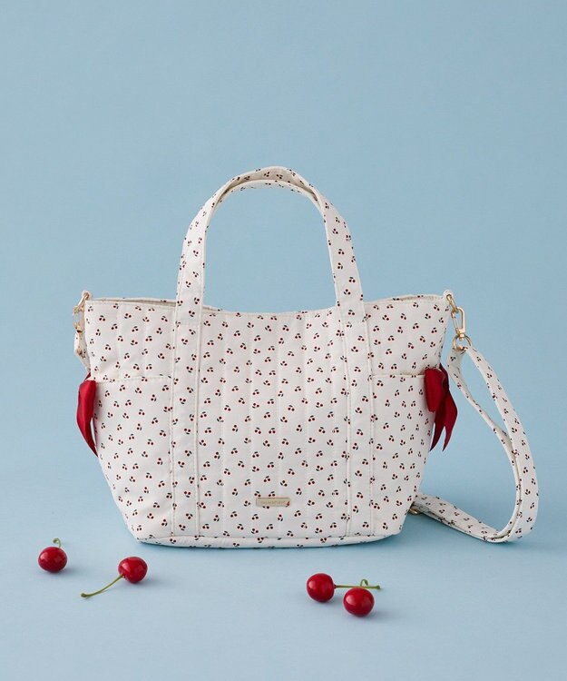 Maison de FLEUR チェリープリント2Wayトートバッグ Ivory