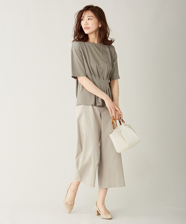 J.PRESS LADIES 【シワになりにくい】コットンフィッティーシャーク ワイドパンツ ベージュ系