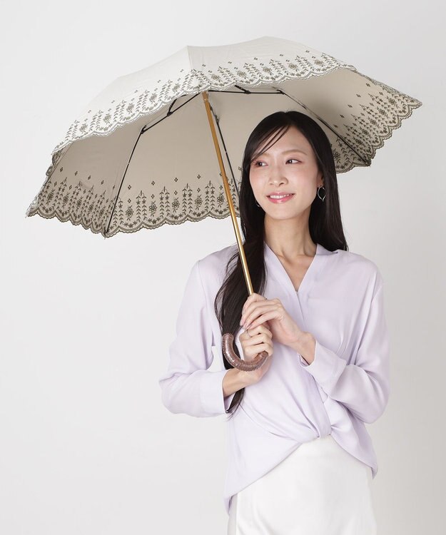 MOONBAT POLO RALPH LAUREN（ポロ ラルフローレン）晴雨兼用日傘 フローラル刺繍 折りたたみ傘 楽折 遮光 遮熱 UV カーキー